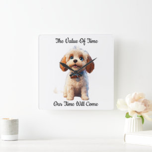 White Puppy Dog Lover Gift Cute Dog Design- Square Wall Clock