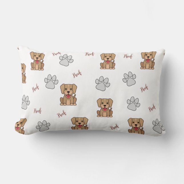 White Puppy Dog & Paws Lumbar Pillow (Front)