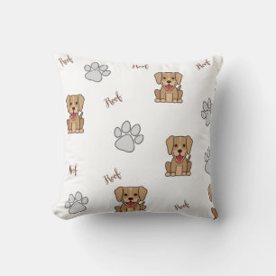 White Puppy Dog & Paws Throw Pillow
