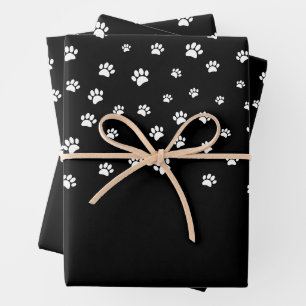 White Puppy Paw Print Pattern Custom Wrapping Paper Sheet