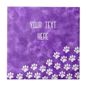 White Puppy Paw Prints Watercolor  Custom Text  Tile