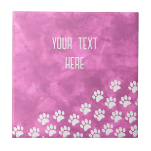 White Puppy Paw Prints Watercolor  Custom Text  Tile