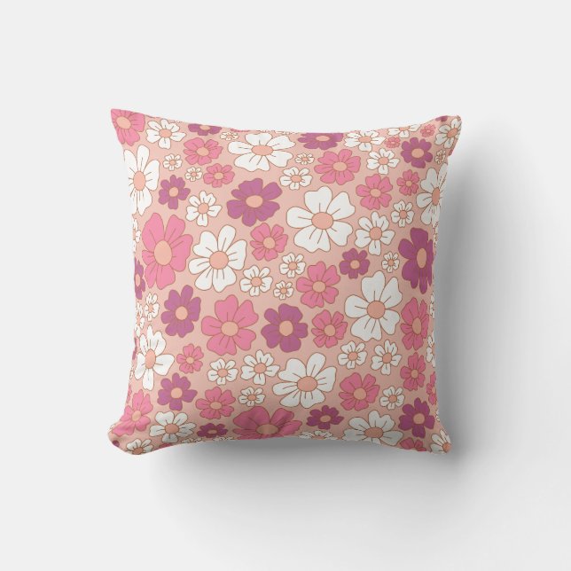 White, purple and blush floral pattern cushion (Front)