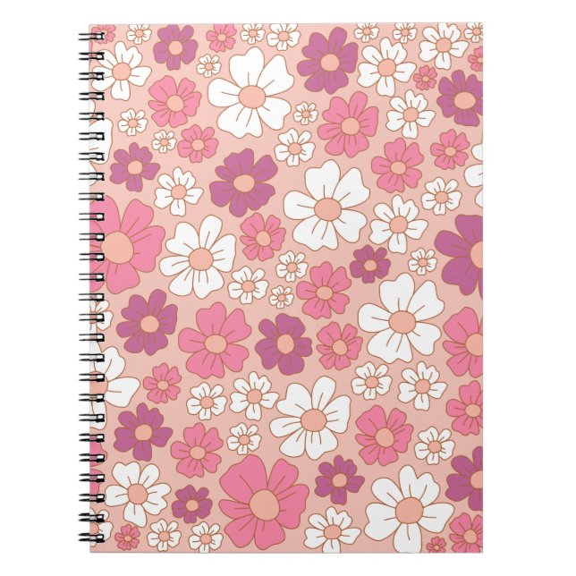 White, purple and blush floral pattern notebook (Front)