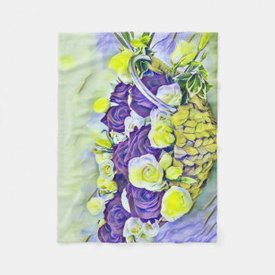 White Purple Basket of Roses Watercolor Painting Fleece Blanket