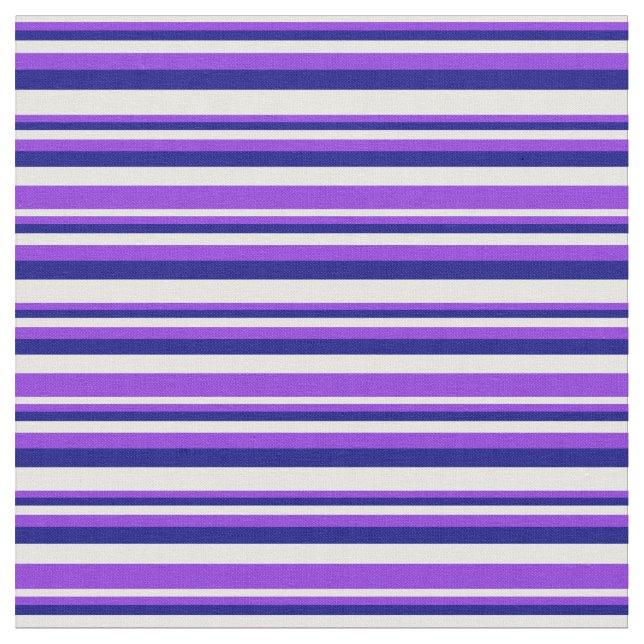 White, Purple & Blue Striped Pattern Fabric (Close Up)