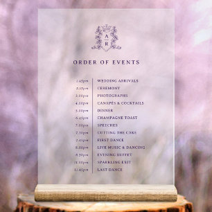 White purple crown monogram order events wedding acrylic sign