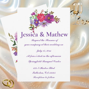 White & Purple Elegant Flower Floral Wedding Invitation