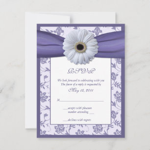White Purple Floral Damask Wedding Reply Card