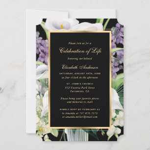White Purple Floral Photo Celebration of Life Invitation