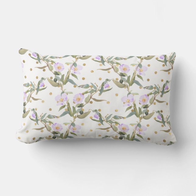 White Purple Floral/Polka Dot Lumbar PIllow (Front)