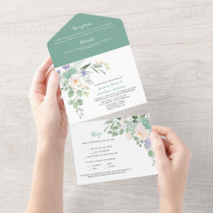 White & Purple Floral, Succulents & Eucalyptus All In One Invitation