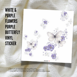 White & Purple Flowers Purple Butterfly Vinyl