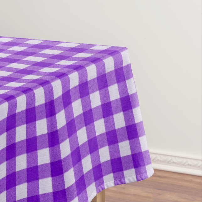 White & Purple Gingham Pattern | Cotton Chequered Tablecloth (In Situ)