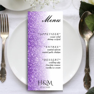 White & Purple Glitter Dinner Wedding Reception Menu