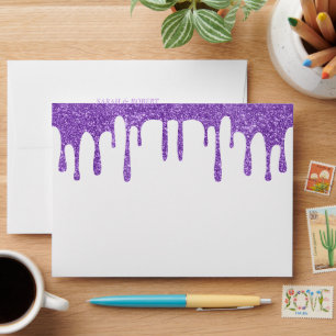 White & Purple Glitter Drip Wedding Envelope