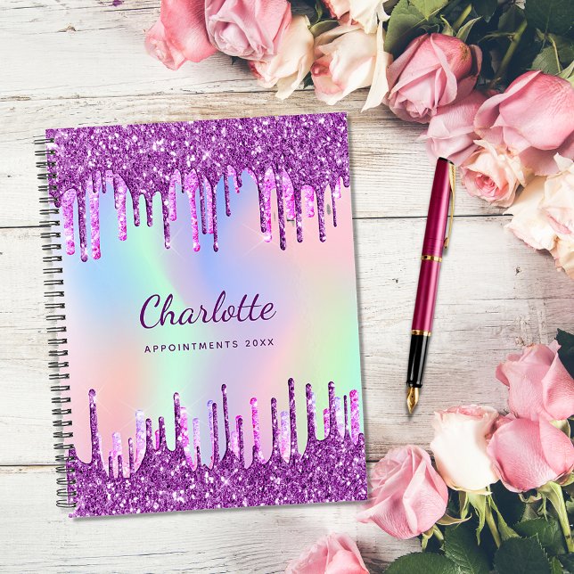 White purple glitter drips pink monogram 2023 planner (Creator Uploaded)