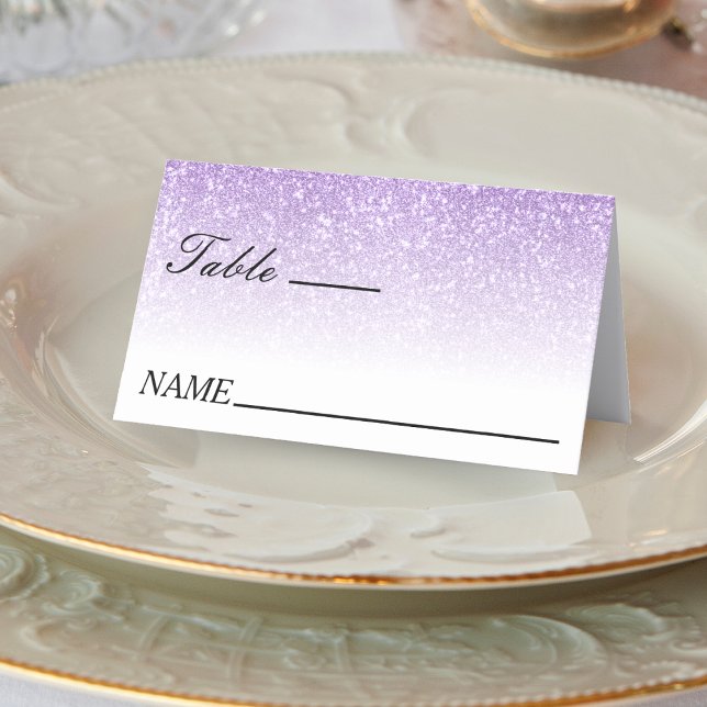 White & Purple Glitter Ombre Wedding Place Card (White & Purple Glitter Ombre Wedding Place Card)