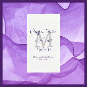 White Purple Graduation Party Name Monogram Napkin