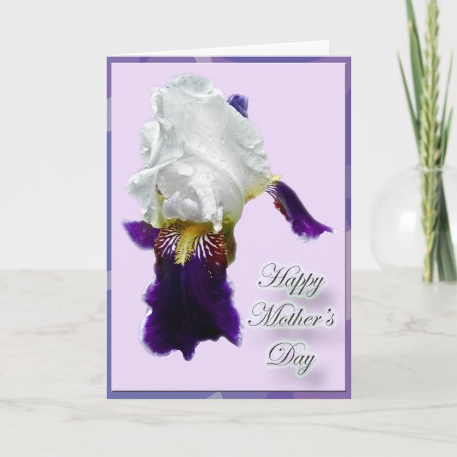 White & Purple Iris Mother's Day Card (Front)