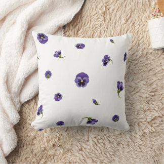 White Purple Japanese Pansy Floral Pattern Cushion