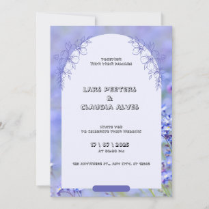White Purple Modern Vintage Floral Border Wedding  Invitation