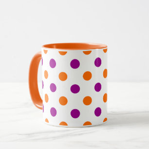 White Purple Orange Polka Dots Pattern Mug