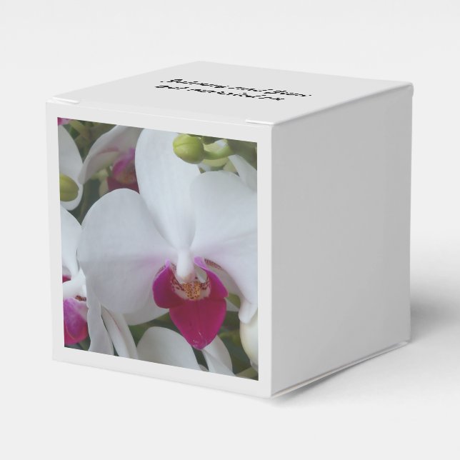 White & Purple Orchids on Personalised Favour boxe Box (Front Side)