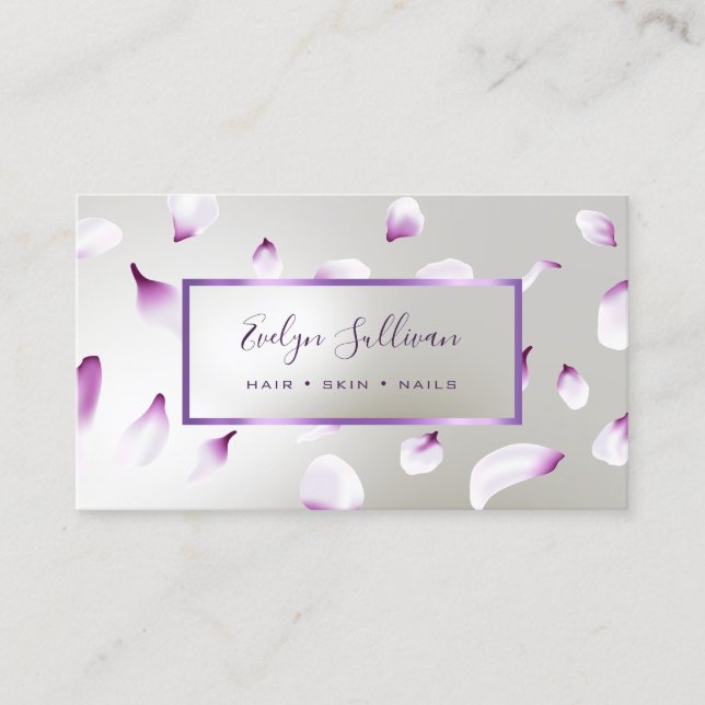 White Purple Petals Faux Foil Business Card (Front)