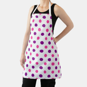 White Purple Pink Polka Dots Pattern  Apron