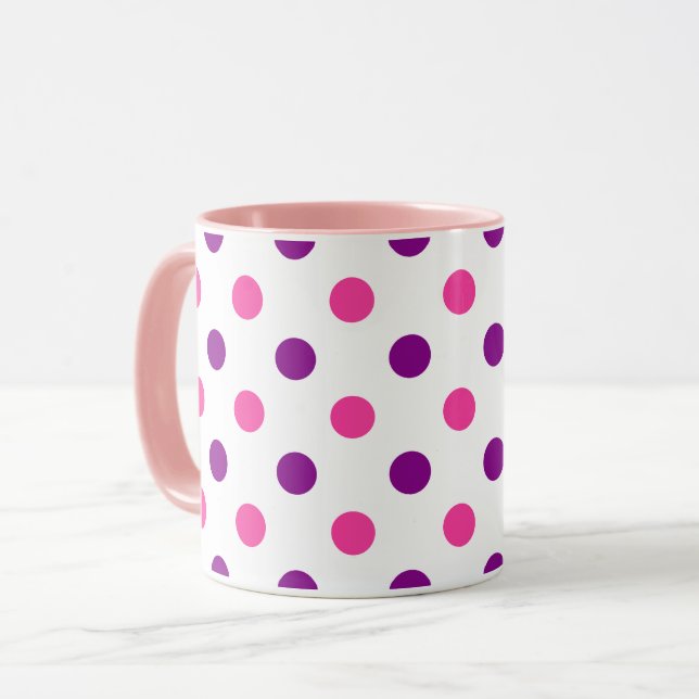 White Purple Pink Polka Dots Pattern  Mug (Front Left)