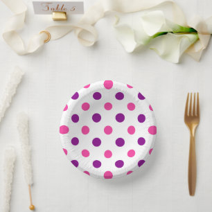 White Purple Pink Polka Dots Pattern Paper Plate