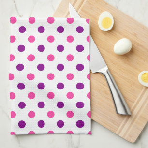 White Purple Pink Polka Dots Pattern  Tea Towel