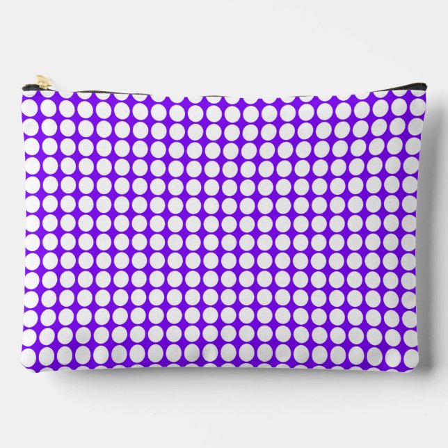 White Purple Polka Dots Large Accessory Pouch (Front)