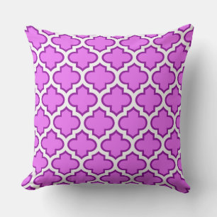 White Purple Quatrefoil Trellis Pillow