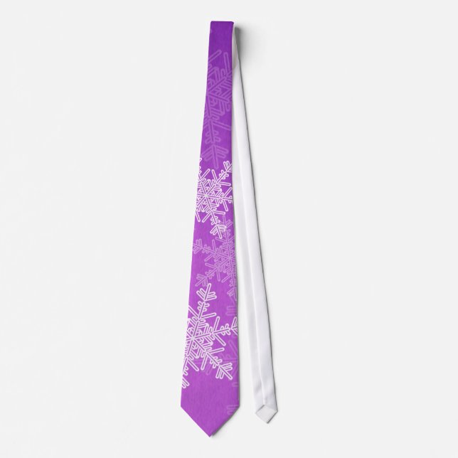 White Purple Snowflakes Minimalist Christmas Name Tie (Front)
