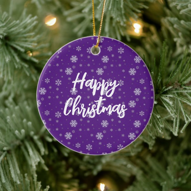 White Purple Snowflakes Winter Whimsical Christmas Ceramic Tree Decoration (Tree)