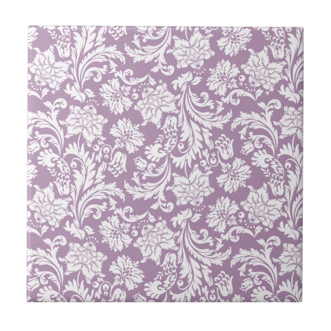 White & Purple Vintage Floral Damasks 2 Tile (Front)