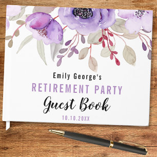 White Purple Watercolor Floral Retirement Party Guest Book
