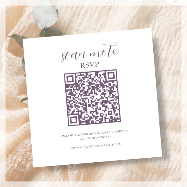 White & Purple | Wedding RSVP QR Code Enclosure Card (Creator Uploaded)