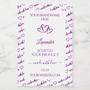White Purple Word Cloud Product Labels Cute Hearts