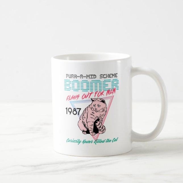 White | Purr-a-Mid Scheme Boomer: Anti-MLM Tabby Coffee Mug (Right)
