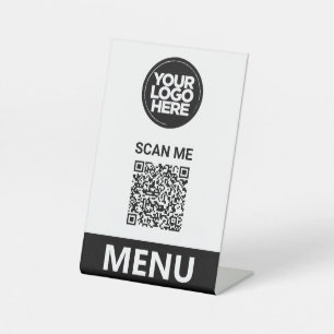 White Qr Code Menu   Logo Contactless Modern Pedestal Sign
