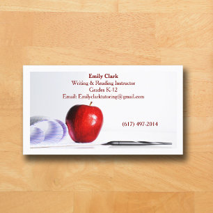 White QR Code School Teacher  Red Apple   Business Card