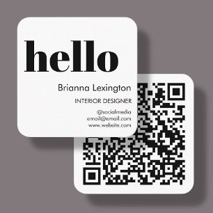 White QR Code Social Media Hello Square Business Card