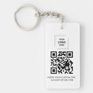 White QR Logo Contact Share Minimal Business Desig Key Ring