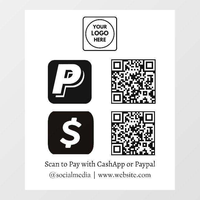 White QR Payment | CashApp & PayPal Display (Sheet)