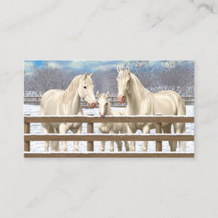 White Quarter Horses In Snow Business Card