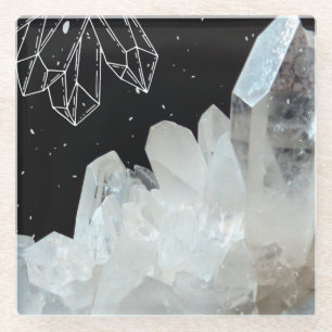 White Quartz Crystal Gemstone Geode Natural Stone Glass Coaster