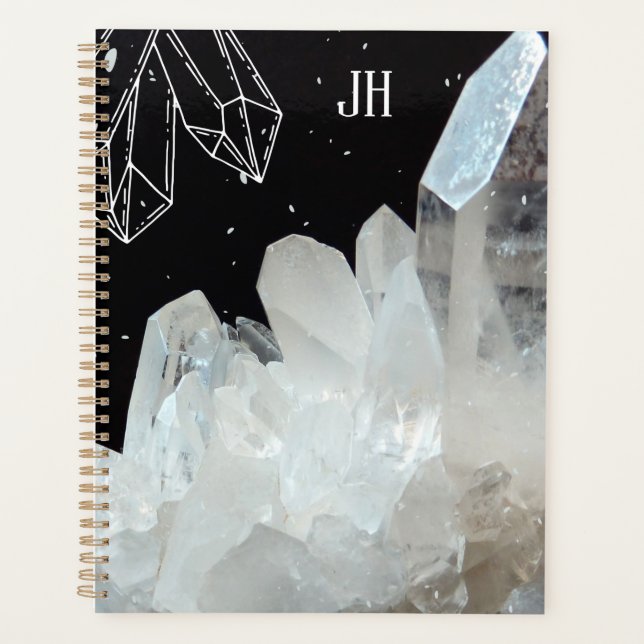 White Quartz Crystal Gemstone Geode Natural Stone Planner (Front)